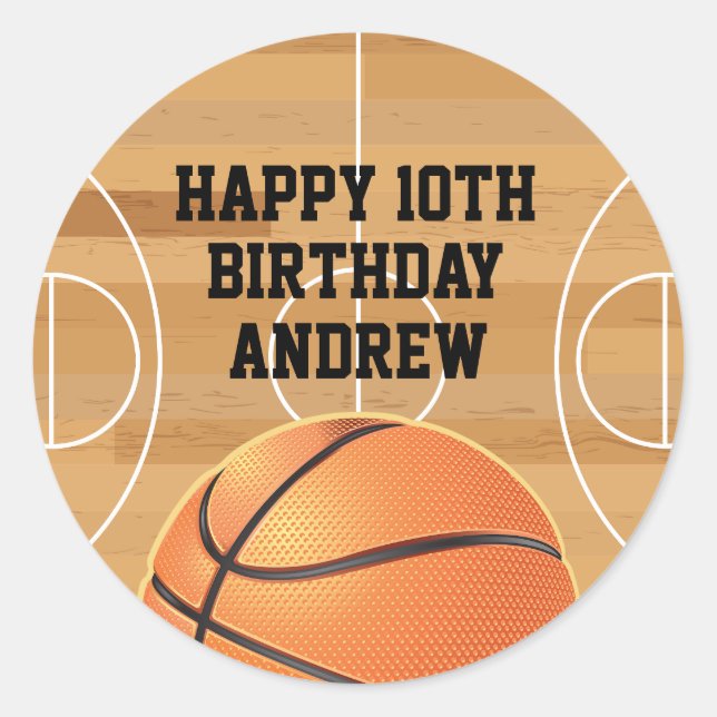 Basketball Sports Happy Birthday Napkins Classic Round Sticker (Front)