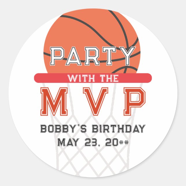 Basketball Sports Jumpman Theme Any Age Birthday Classic Round Sticker (Front)