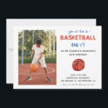 Basketball Sports Kids Birthday Photo Invitation<br><div class="desc">Hand painted watercolor basketball and helmet with Kids photo birthday party invitation.</div>