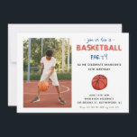 Basketball Sports Kids Birthday Photo Invitation<br><div class="desc">Hand painted watercolor basketball and helmet with Kids photo birthday party invitation.</div>