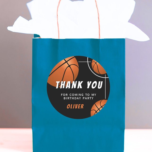  Basketball Sports Kids Birthday Thank you Classic Round Sticker (Creator Uploaded)