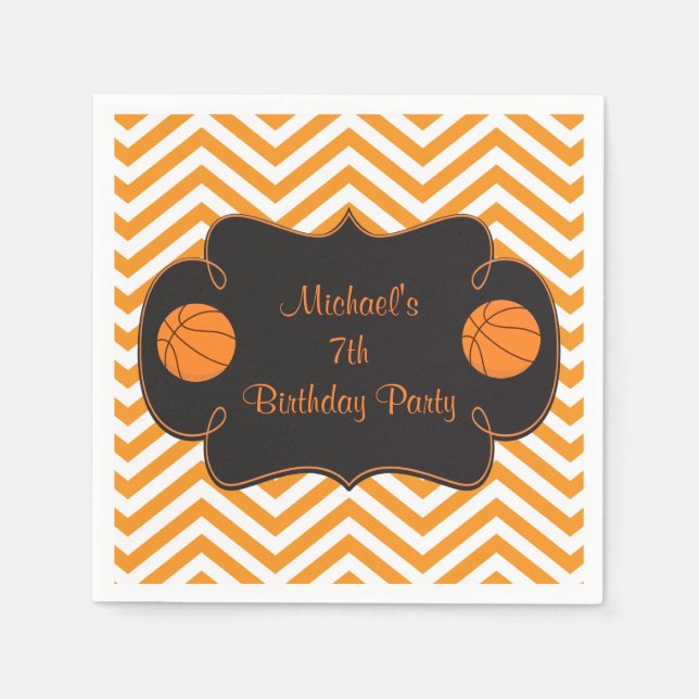Basketball Sports Orange Birthday Napkin (Front)