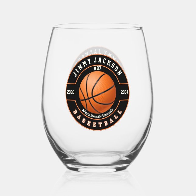 Basketball Sports Stemless Wine Glass Drinkware (Front)