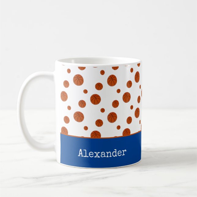 Basketball Sports Team Personalised Blue   Coffee Mug (Left)