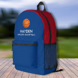 Basketball Sports Team Personalised Colours Name  Printed Backpack<br><div class="desc">Super fun,  sporty backpack featuring a basketball and two lines of custom text. Easily change the colours to match your team colours. Roomy enough for books,  computer,  sports gear and more - or use as a travel or sleepover bag too. Your basketball fan/player will truly love this custom backpack.</div>