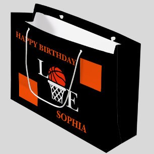 Basketball Swoosh Black Birthday Large Gift Bag