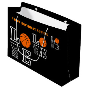 Basketball Swoosh Black Birthday Large Gift Bag