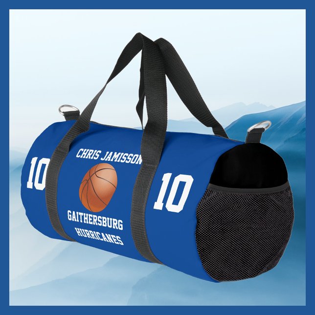 Basketball Team Coach or Player Blue Personalised Duffle Bag (Creator Uploaded)