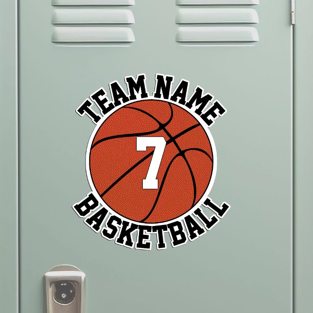 Basketball Team Name & Player Number Custom Sports (Basketball sticker with custom team name and player number on metal locker)