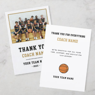 Basketball Team Photo Coach Thank You Card