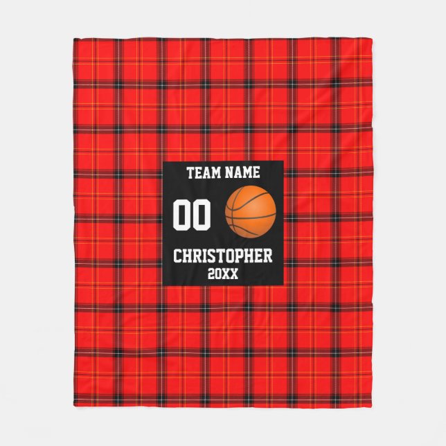 Basketball Team Photo Collage Red Tartan Fleece Blanket (Front)