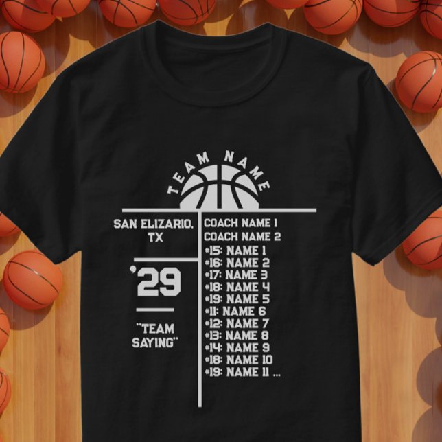 Basketball Team Roster Custom Player Names & Coach T-Shirt (Creator Uploaded)