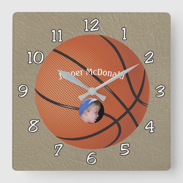 Basketball Textured Background photo personalise Square Wall Clock (Front)