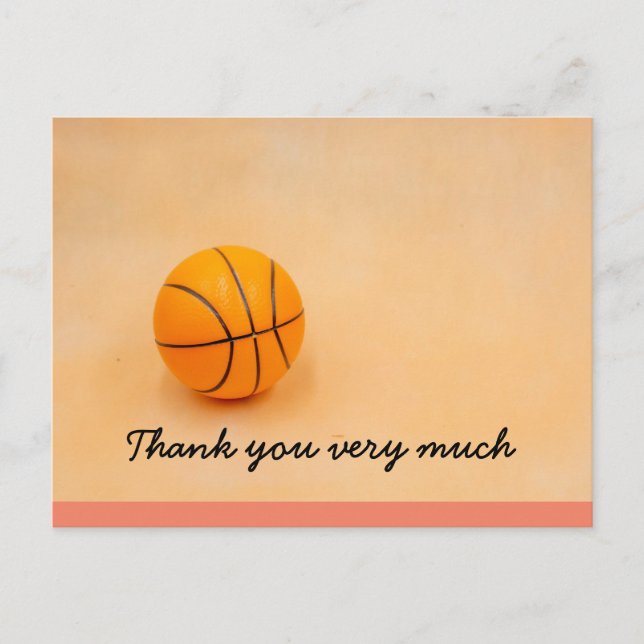 Basketball thank you  with basketball  on orange postcard (Front)