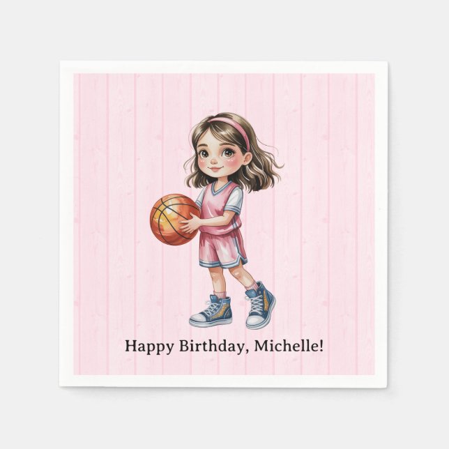 Basketball Theme Birthday Party For Girl’s Napkin (Front)
