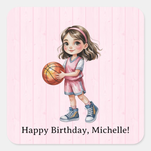 Basketball Theme Birthday Party For Girl’s Square Sticker (Front)