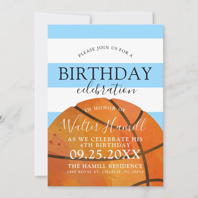 Basketball Themed Birthday Party Teal Invite (Front)