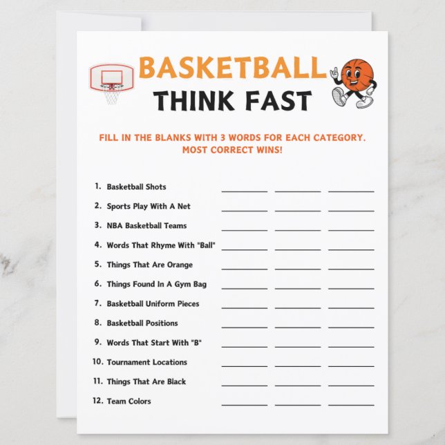 Basketball Think Fast Game (Front)
