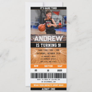 Basketball Ticket Birthday Invitation with a Photo