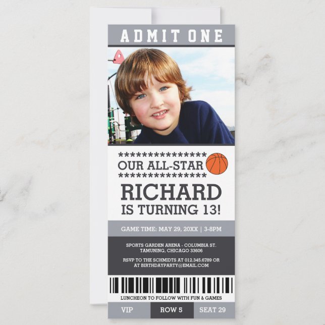 Basketball Ticket Birthday Invites (Front)