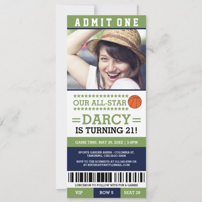 Basketball Ticket Birthday Invites (Front)