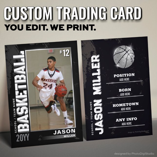 Basketball Trading Card, Basketball Player Card  (Custom Basketball Trading Card, Silver Player Calling Card)