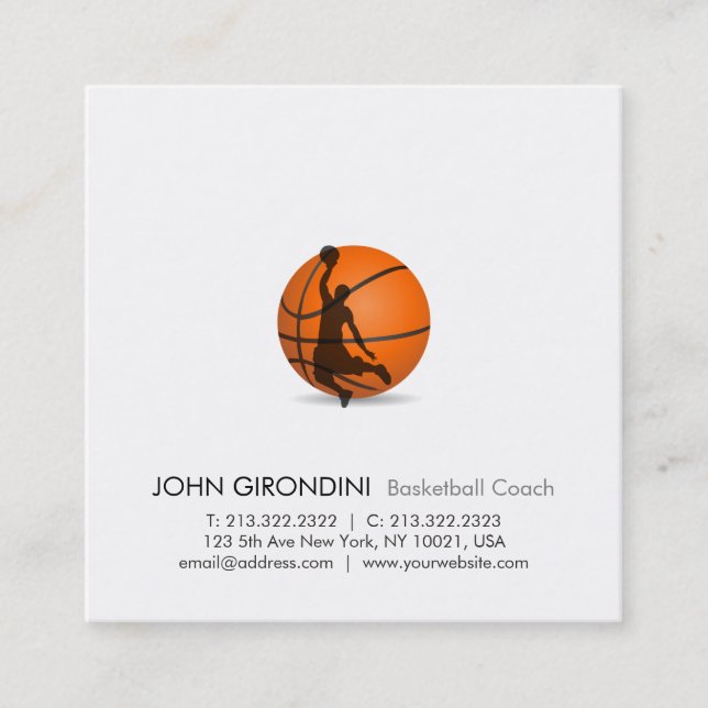 Basketball Trainer Coach Modern Trendy Square Square Business Card (Front)