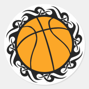 basketball. tribal. classic round sticker