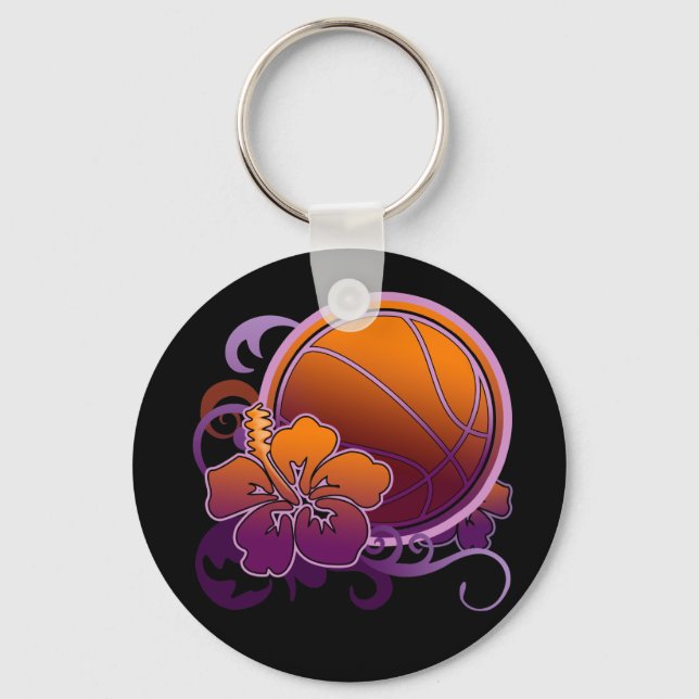 Basketball Tropical Flower Purple Keychain (Front)