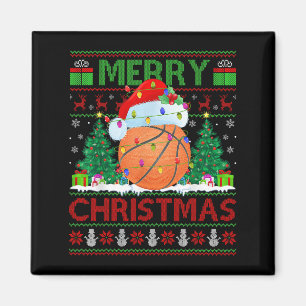 Basketball Ugly Christmas Sweater Srts Player Ligh Magnet
