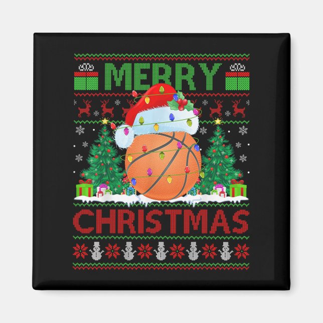 Basketball Ugly Christmas Sweater Srts Player Ligh Magnet (Front)