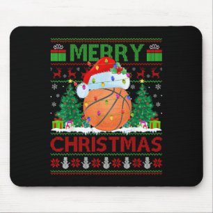 Basketball Ugly Christmas Sweater Srts Player Ligh Mouse Pad