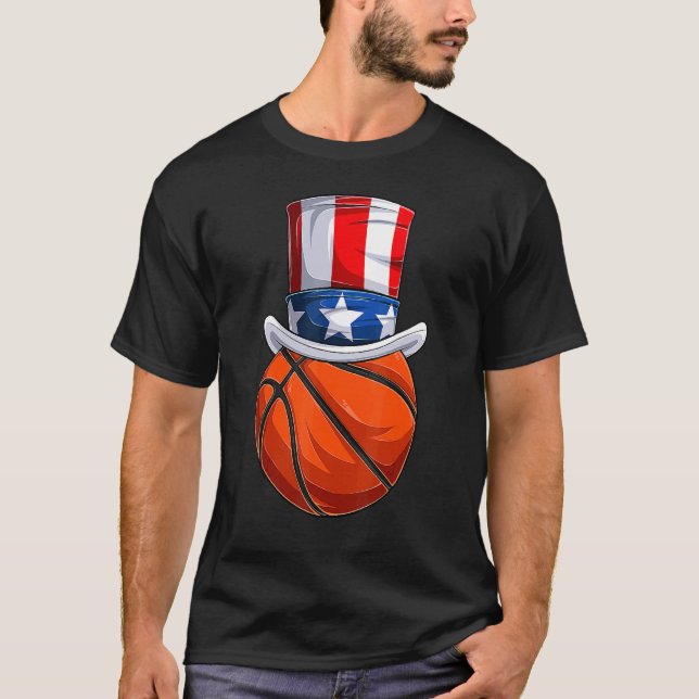 Basketball Uncle Sam  4th Of July Boys American Fl T-Shirt (Front)