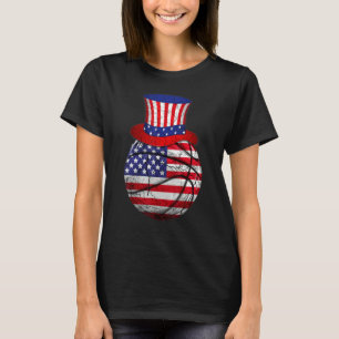 Basketball Uncle Sam Hat 4th Of July Boys Kids Us T-Shirt