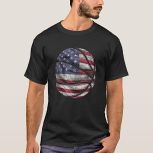 Basketball Us Flag Distress Fan Sport July 4th Ame T-Shirt