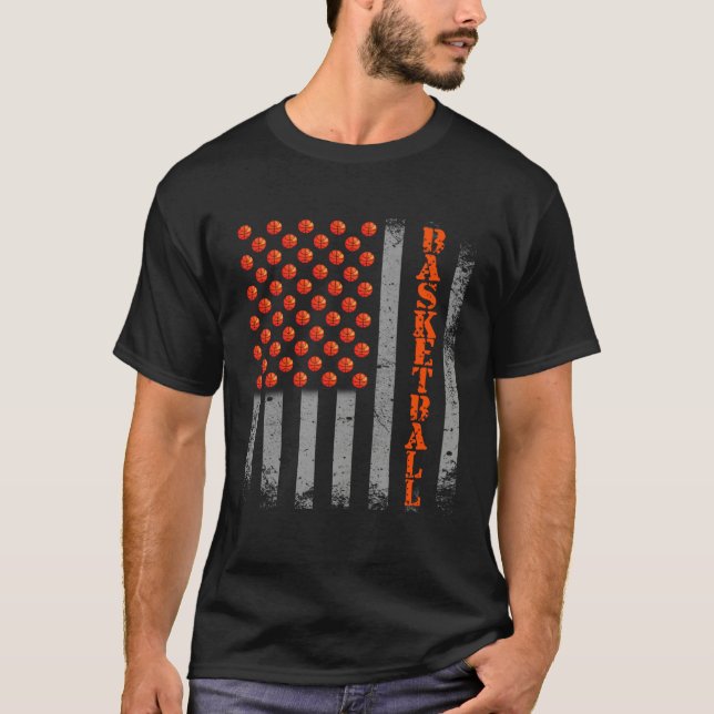 Basketball USA American Flag Men Dad Boys Kids Tea T-Shirt (Front)