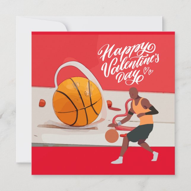 Basketball Valentine's Day with player and heart   Holiday Card (Front)