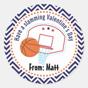Basketball Valentines School Personalized Name Classic Round Sticker