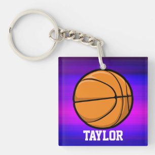 Basketball; Vibrant Violet Blue and Magenta Key Ring