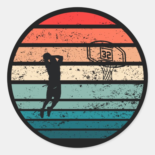 Basketball vintage player slam dunk classic round sticker (Front)