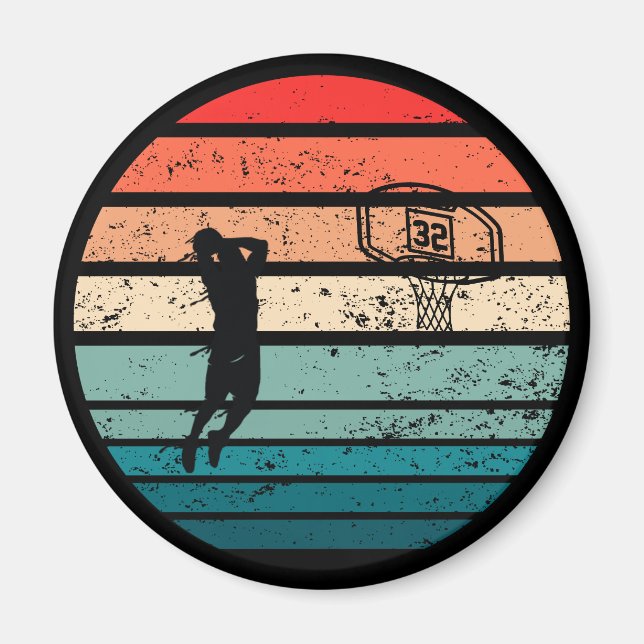Basketball vintage player slam dunk magnet (Front)