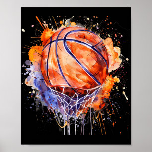 Basketball Watercolor Artwork Basketball Hoop Colo Poster