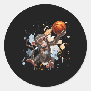 Basketball Watercolor Artwork Cute Monkey Basketba Classic Round Sticker