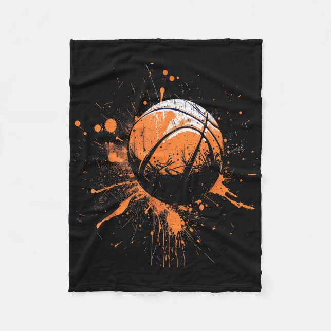 Basketball Watercolor Basketball Lover Artwork Dra Fleece Blanket (Front)