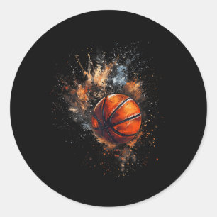 Basketball Watercolor Basketball Player Drawing Ar Classic Round Sticker