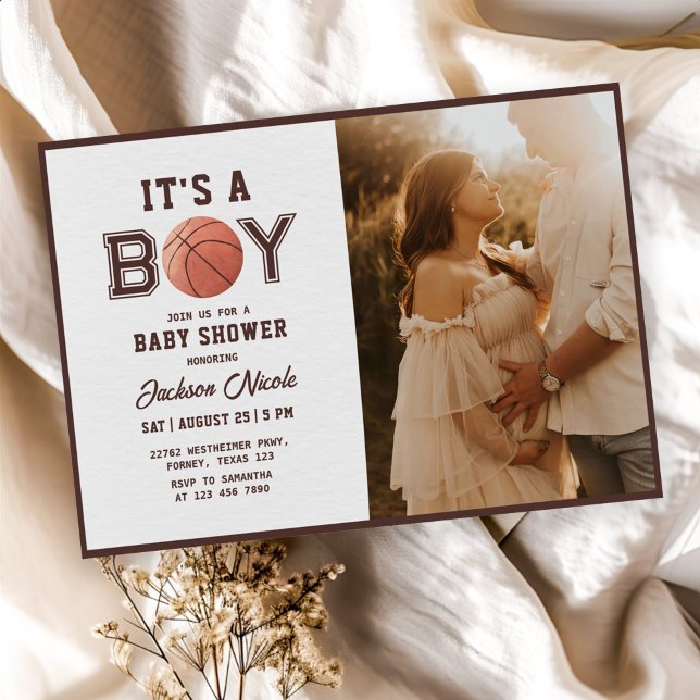 Basketball Watercolor Boy Baby Shower Photo Invitation (Creator Uploaded)