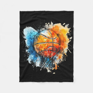 Basketball Watercolor Colourful Drawing Basketball Fleece Blanket