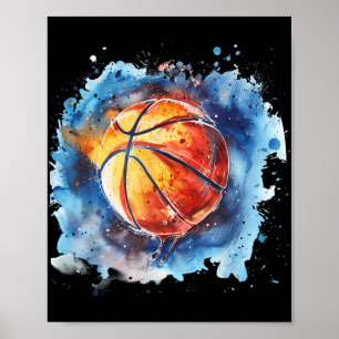 Basketball Watercolor Colourful Splash Basketball Poster