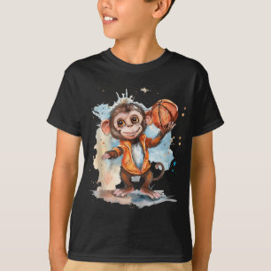 Basketball Watercolor Cute Monkey Artwork Basketba T-Shirt