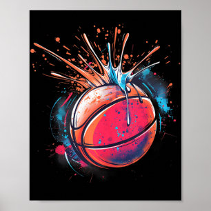Basketball Watercolor Drawing Artwork Basketball P Poster